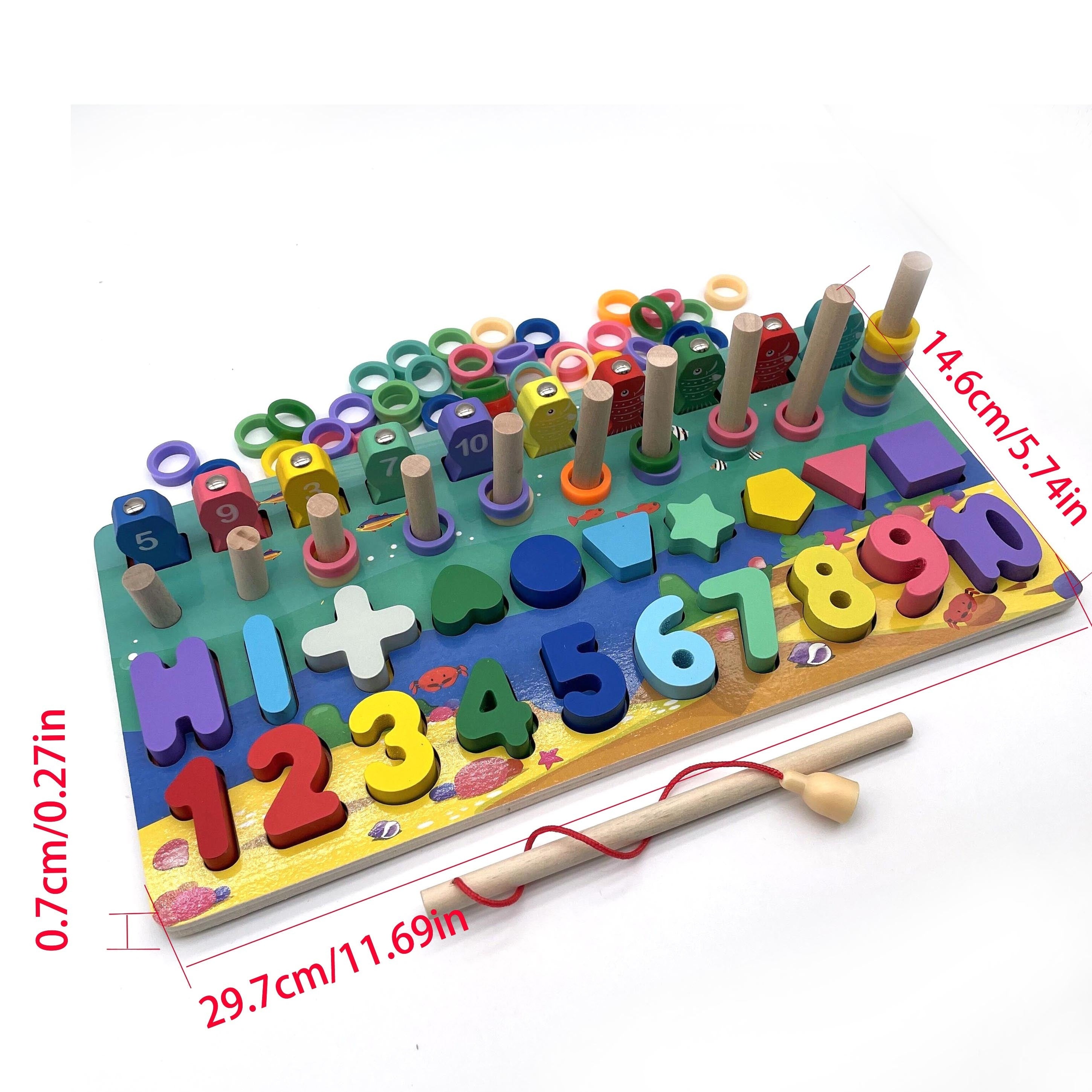 🧠 Brinquedo Educativo Montessori de Madeira – Letras, Números e Pescaria