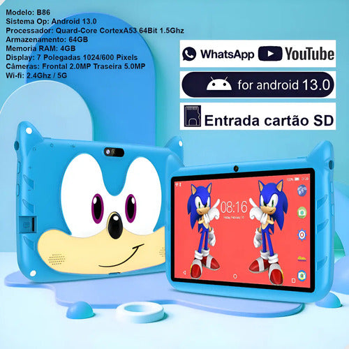 Tablet Kids 7 Polegadas 64gb Sonic  Playstore Menino Menina