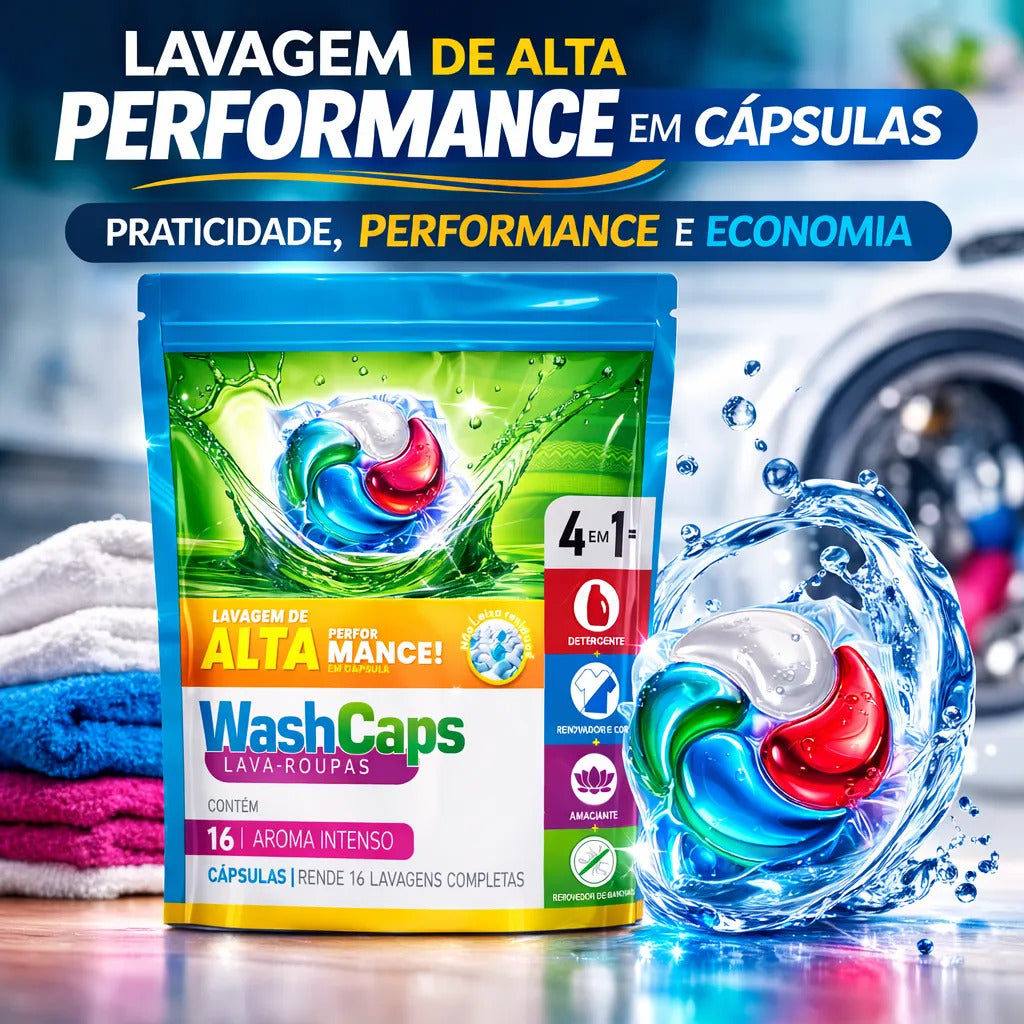 Cápsulas Lava Roupas Washcaps 4 Em 1 Aroma Suave C/ 32 Un