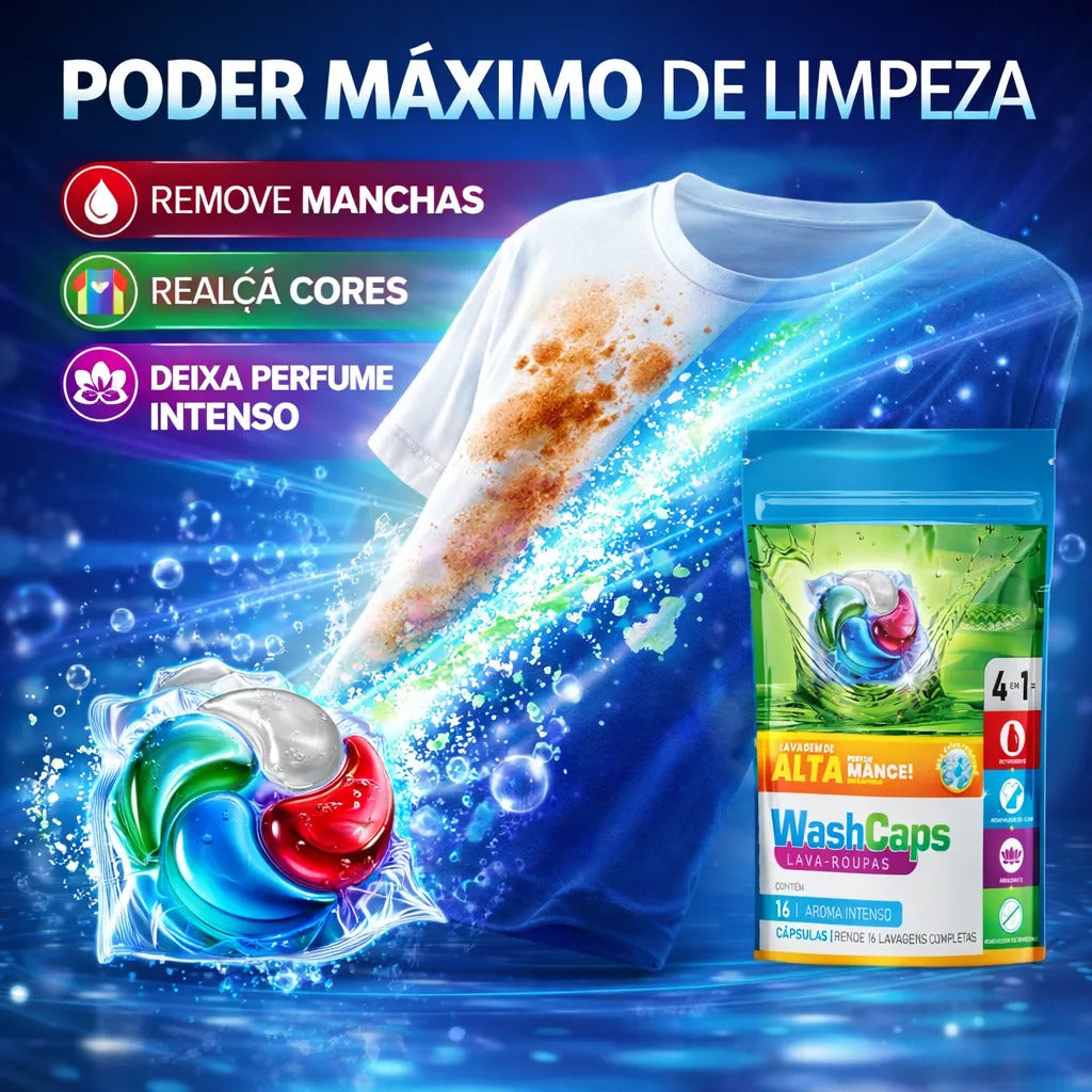 Cápsulas Lava Roupas Washcaps 4 Em 1 Aroma Suave C/ 32 Un