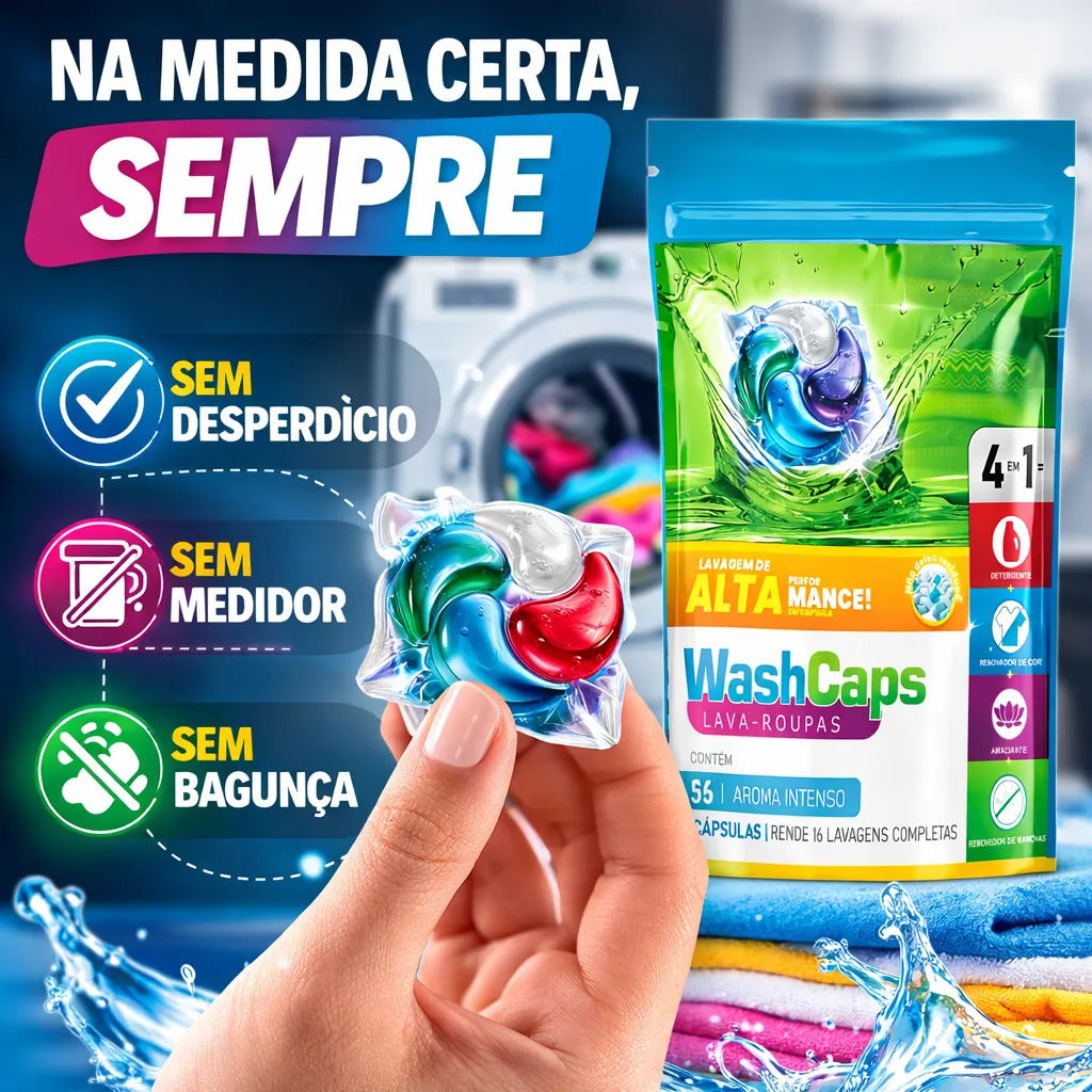 Cápsulas Lava Roupas Washcaps 4 Em 1 Aroma Suave C/ 32 Un