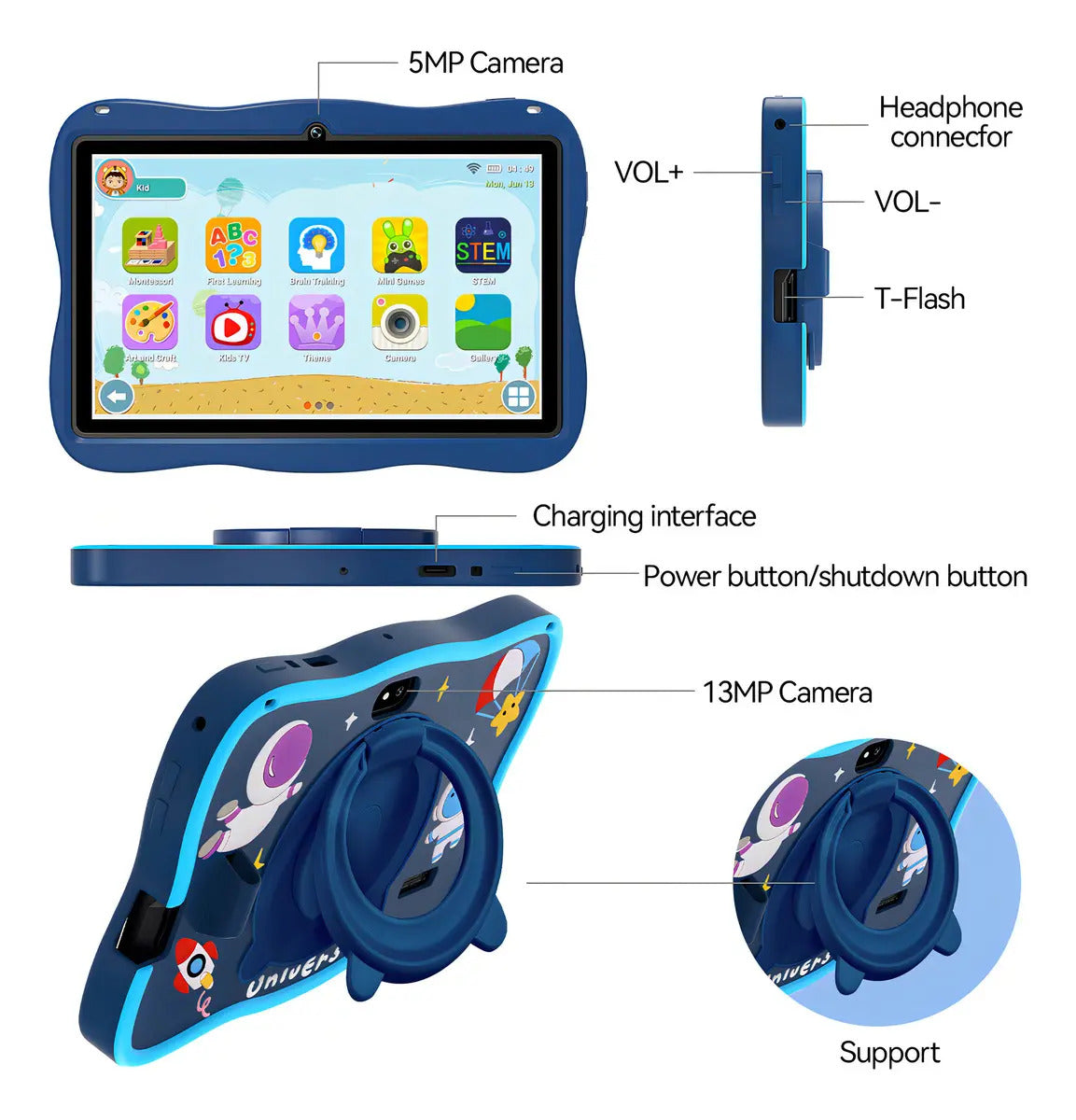 Tablet Mil07 Infantil Milli 6gb Ram + 128gb Astronauta Kids Rosa