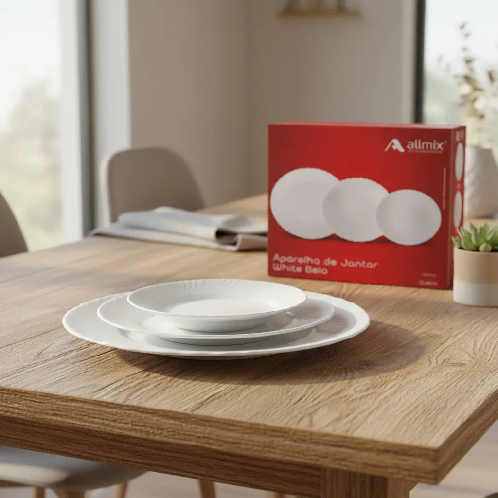 Aparelho De Jantar De Vidro White Bela Com 12 Pecas Allmix.
