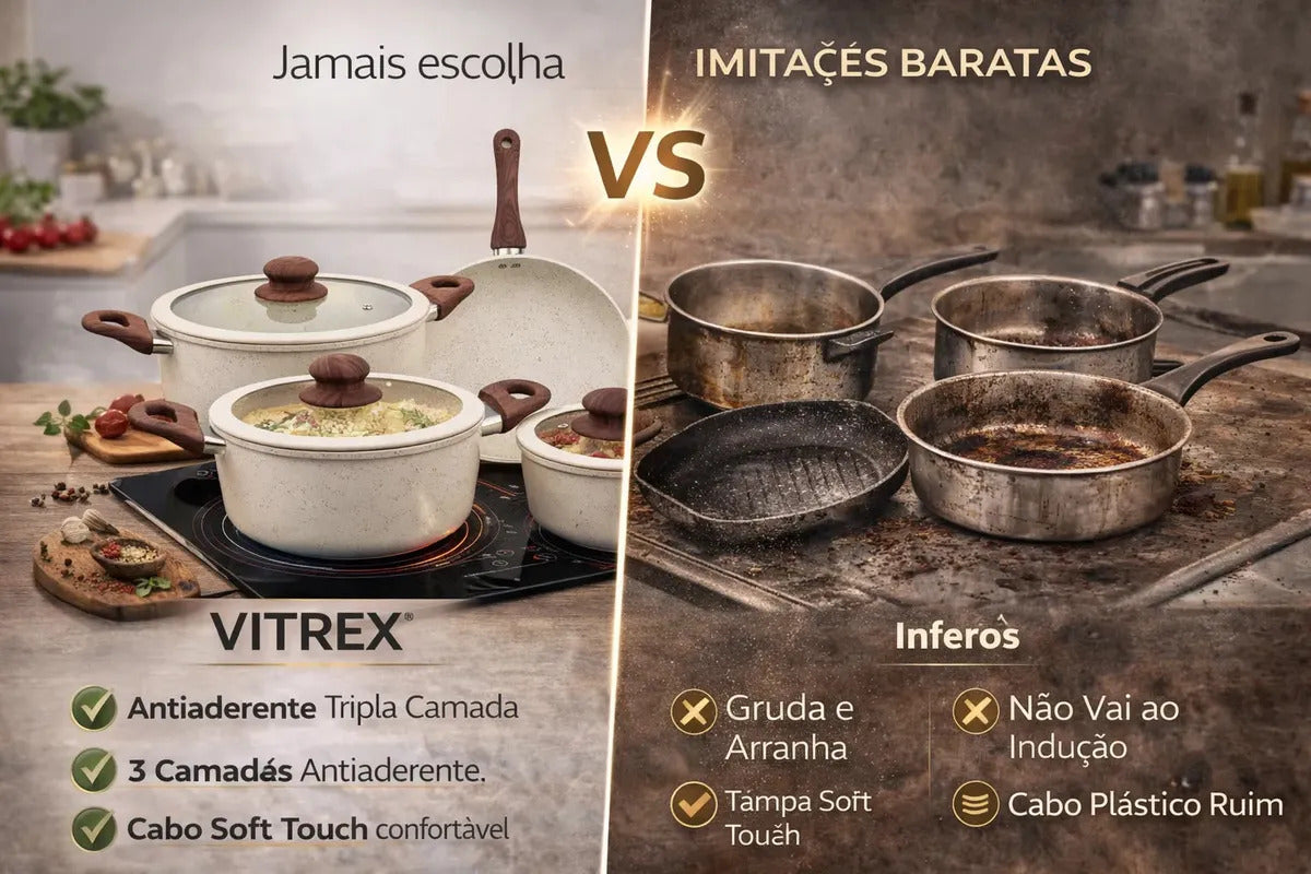 Jogo 5 Panelas Messina Indução Cerâmica Creme Granito Vitrex Premium