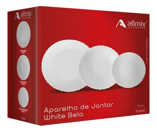 Aparelho De Jantar De Vidro White Bela Com 12 Pecas Allmix.