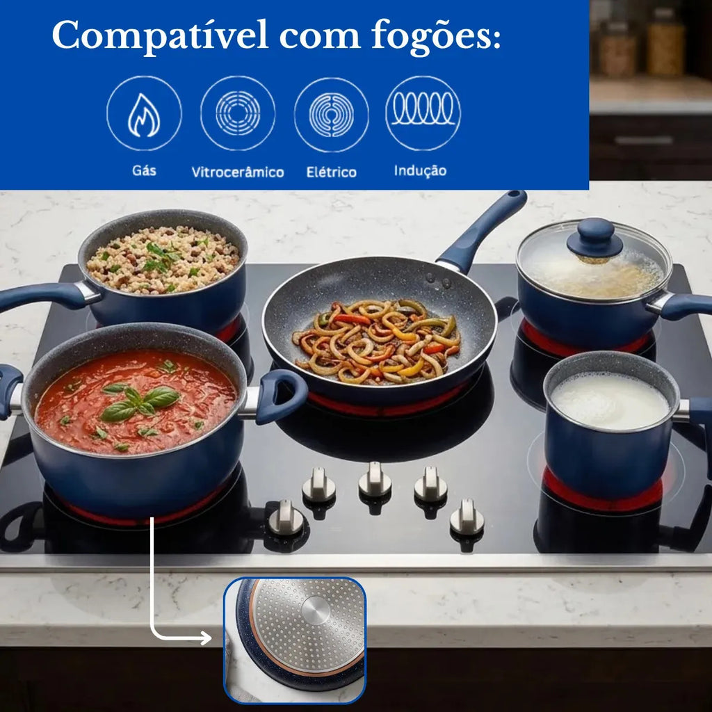 Jogo De Panelas Cerâmica Tampa De Vidro 5 Peças De Indução 3mm Revestimento Cerâmico Creme Para Fogão Tradicional Gás Antiaderente Pítia
