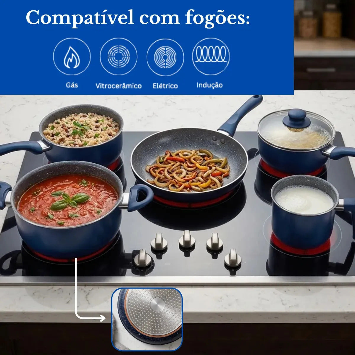 Jogo De Panelas Cerâmica Tampa De Vidro 5 Peças De Indução 3mm Revestimento Cerâmico Creme Para Fogão Tradicional Gás Antiaderente Pítia