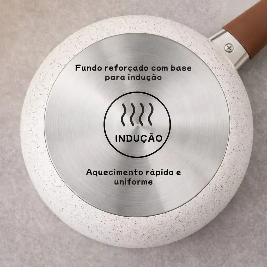 Jogo De Panelas Cerâmica Tampa De Vidro 5 Peças De Indução 3mm Revestimento Cerâmico Creme Para Fogão Tradicional Gás Antiaderente Pítia