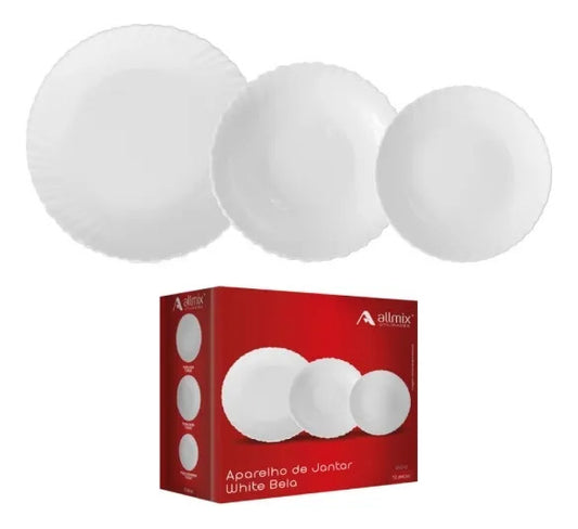 Aparelho De Jantar De Vidro White Bela Com 12 Pecas Allmix.