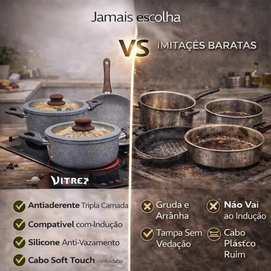 Jogo 5 Panelas Messina Indução Cerâmica Creme Granito Vitrex Premium