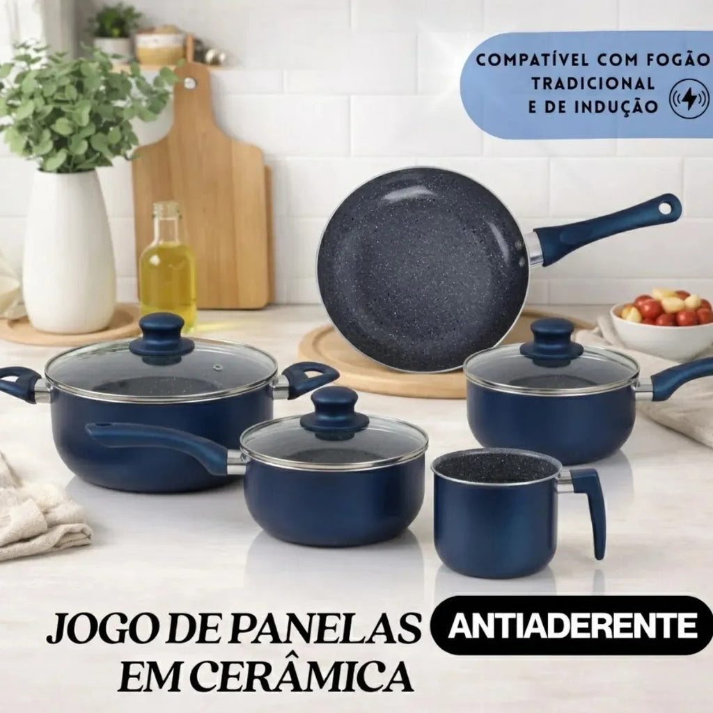 Jogo De Panelas Cerâmica Tampa De Vidro 5 Peças De Indução 3mm Revestimento Cerâmico Creme Para Fogão Tradicional Gás Antiaderente Pítia