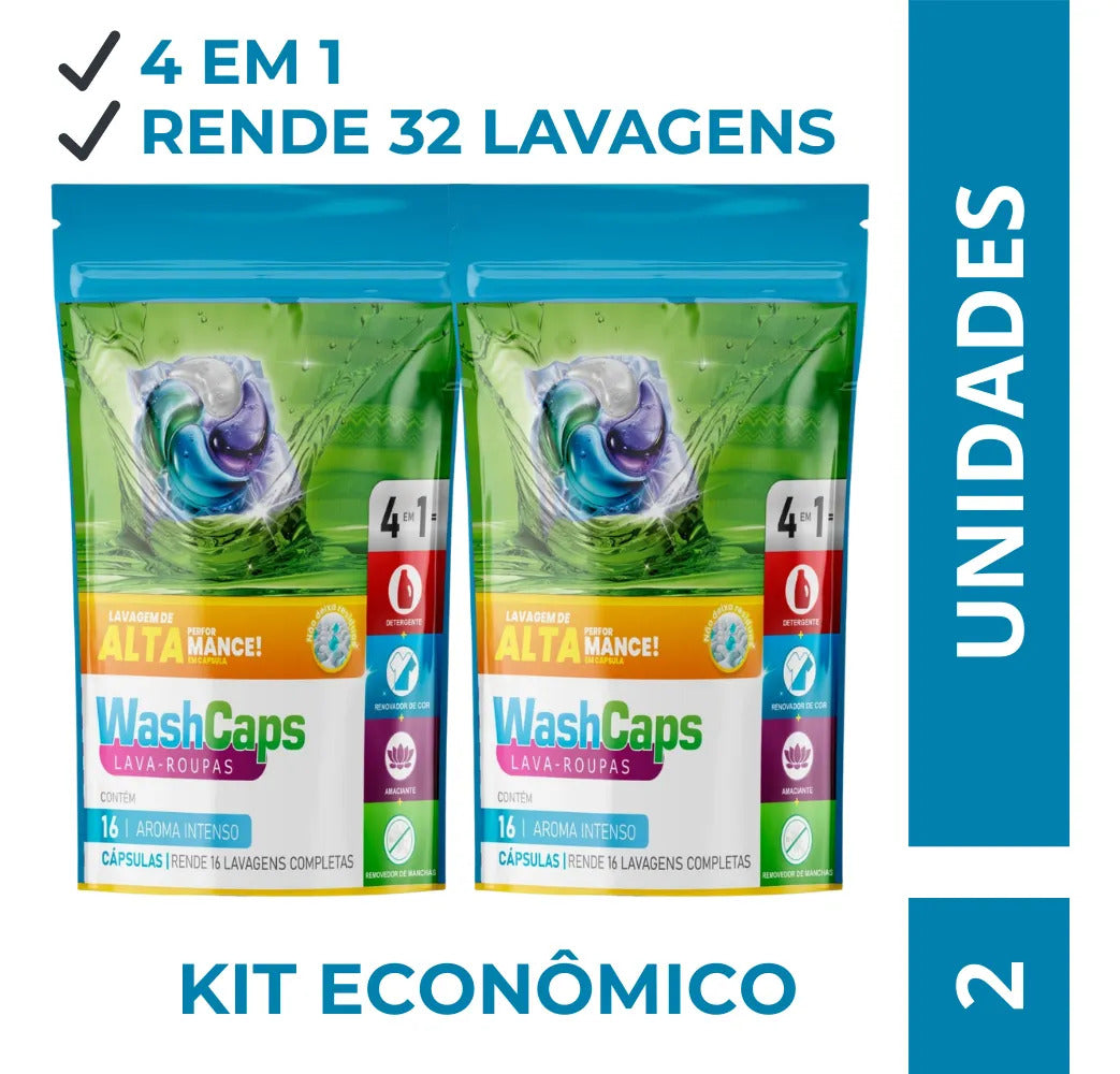 Cápsulas Lava Roupas Washcaps 4 Em 1 Aroma Suave C/ 32 Un