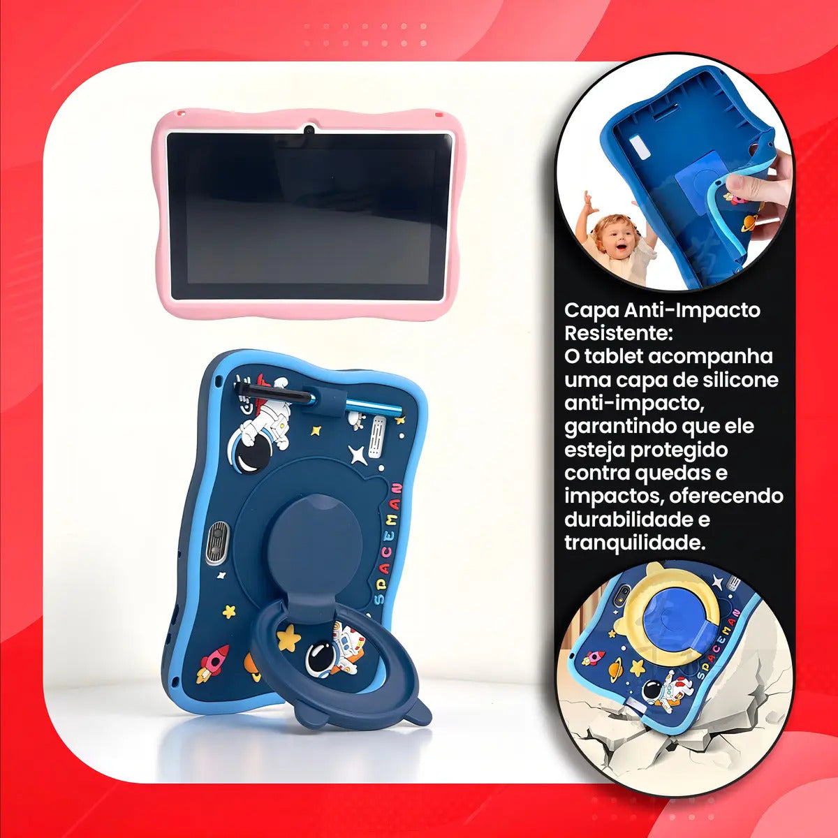 Tablet Mil07 Infantil Milli 6gb Ram + 128gb Astronauta Kids Rosa