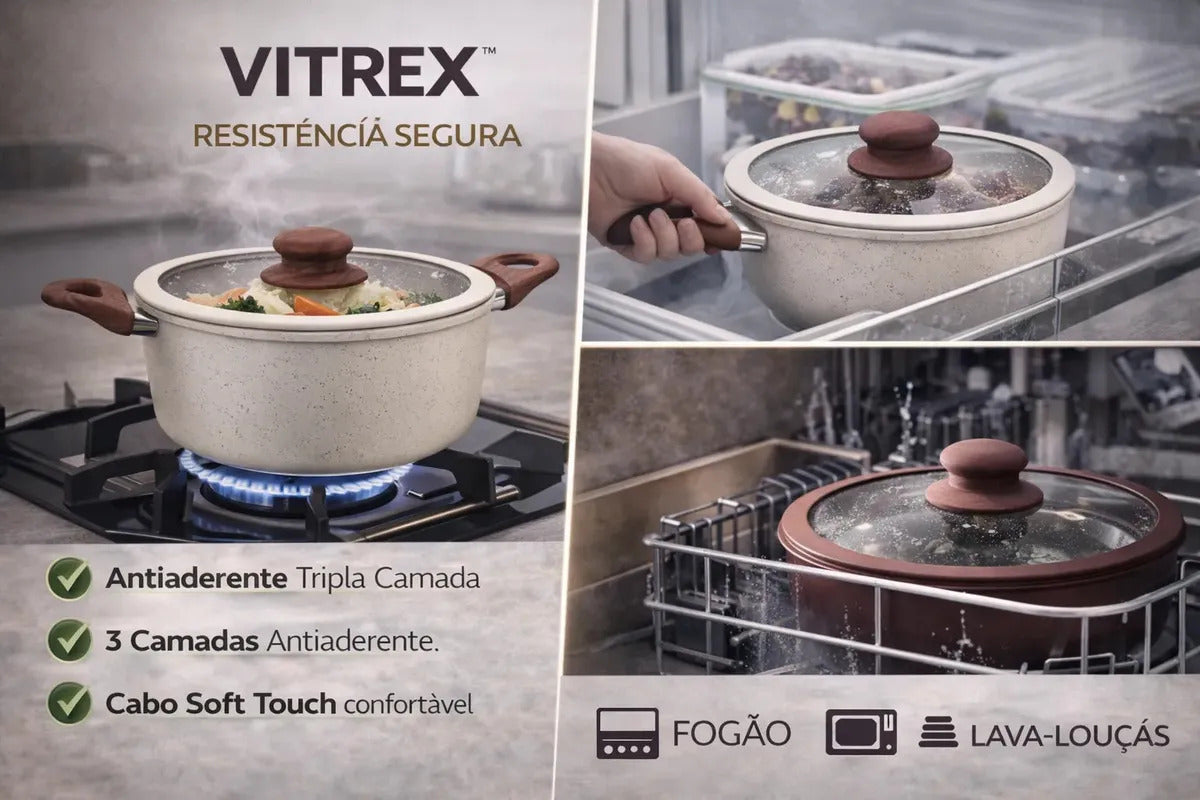 Jogo 5 Panelas Messina Indução Cerâmica Creme Granito Vitrex Premium