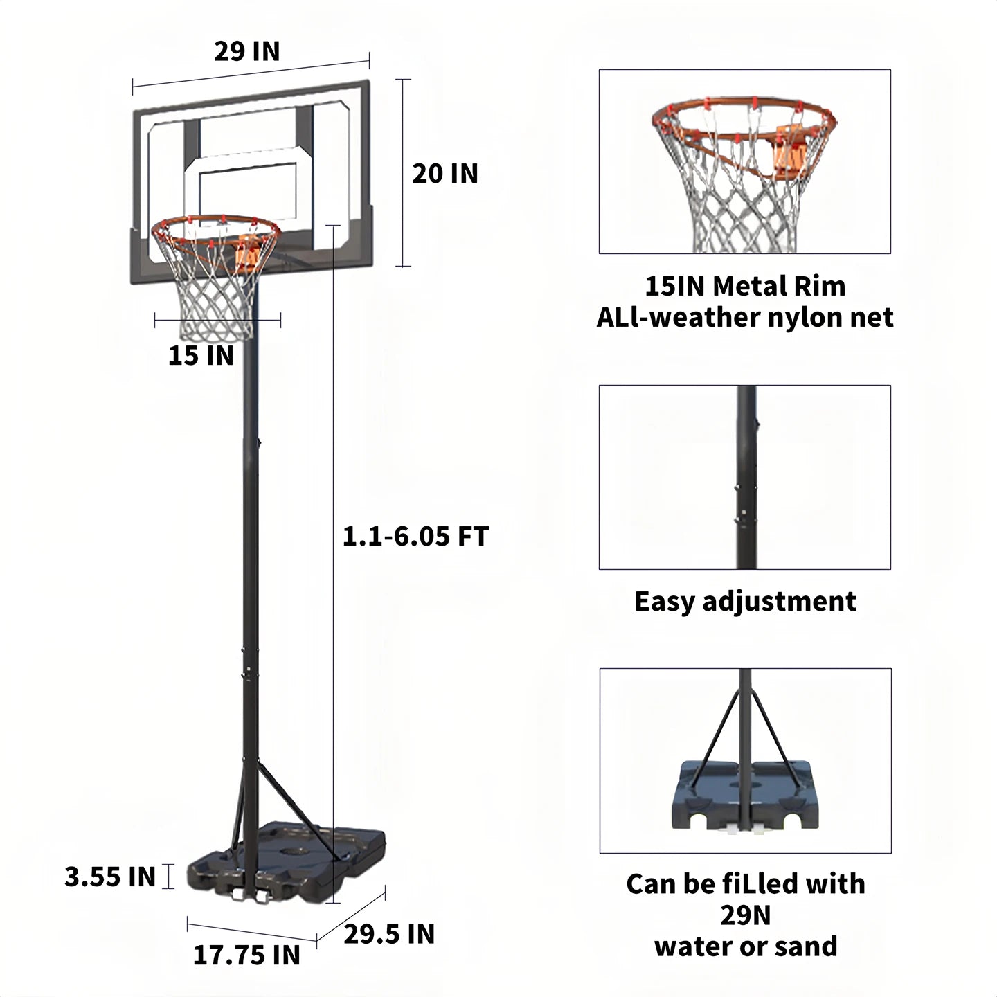 🏀 Cesta de Basquete Portátil com Altura Ajustável