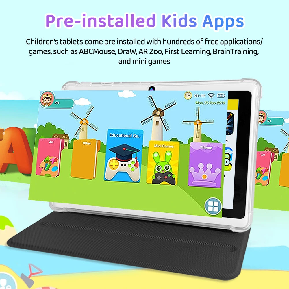 Kids 7" Tablet: 16GB+1TB, Android 14, Qcta Core, 5MP+5MP, 6800mAh, GPS, Built-in Games, Wholesale New