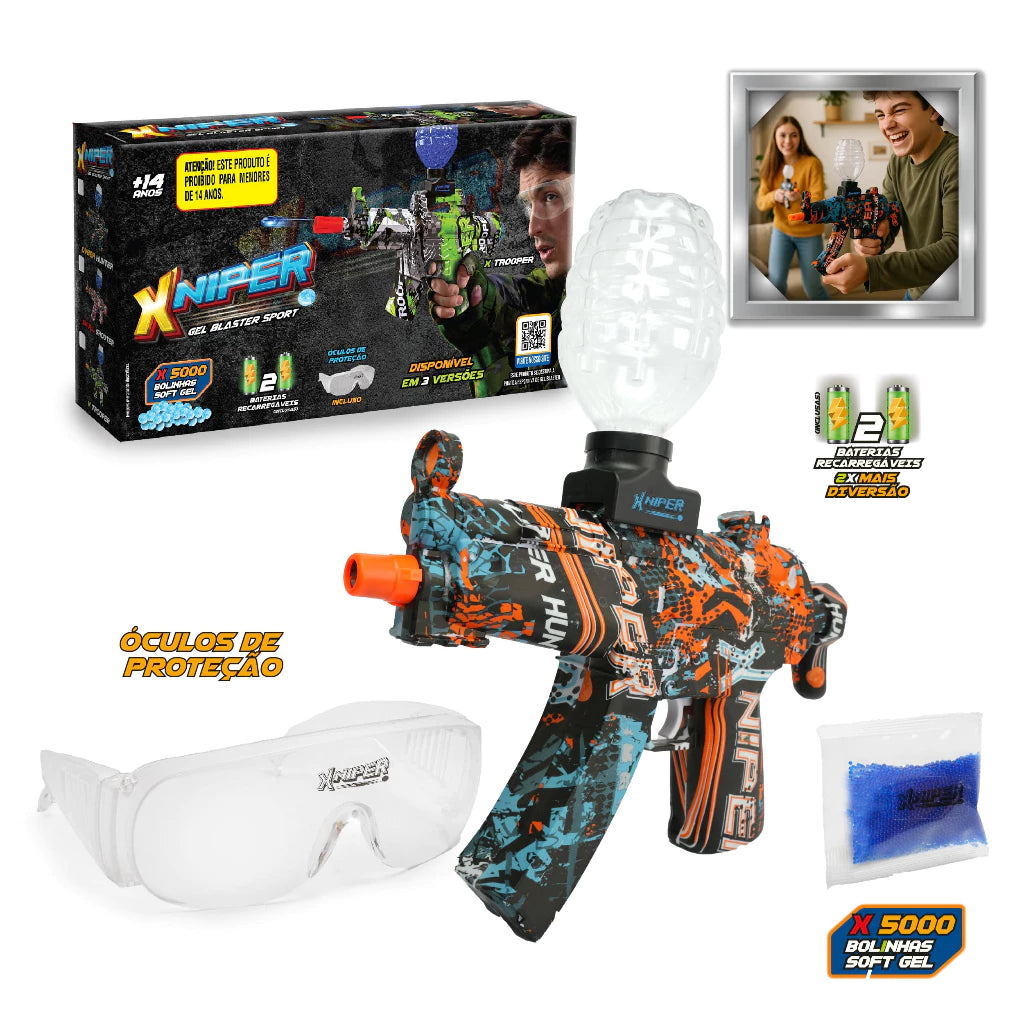 Gel Blaster automático com 5000 bolinhas de gel incluso. Seguro, divertido e ideal para crianças e adolescentes. Compre agora!