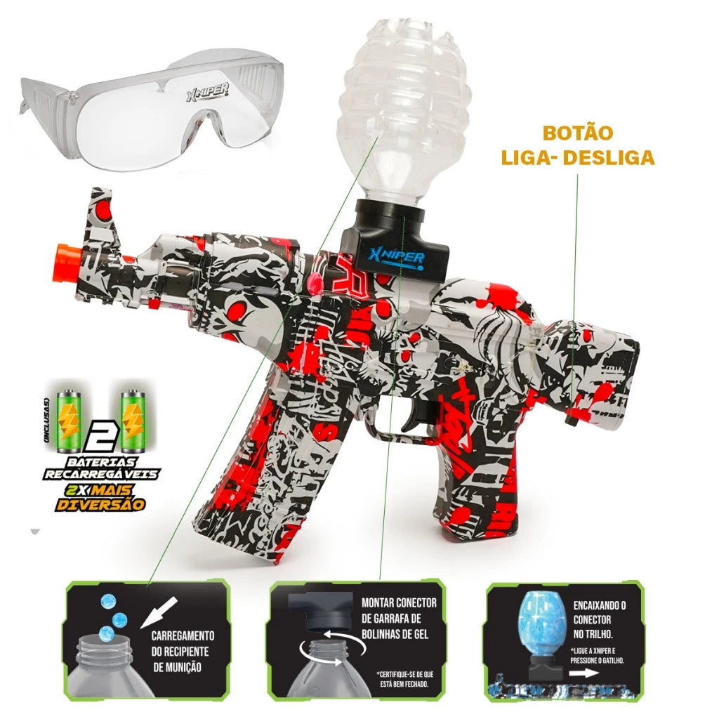 Gel Blaster automático com 5000 bolinhas de gel incluso. Seguro, divertido e ideal para crianças e adolescentes. Compre agora!