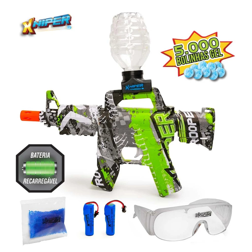 Gel Blaster automático com 5000 bolinhas de gel incluso. Seguro, divertido e ideal para crianças e adolescentes. Compre agora!