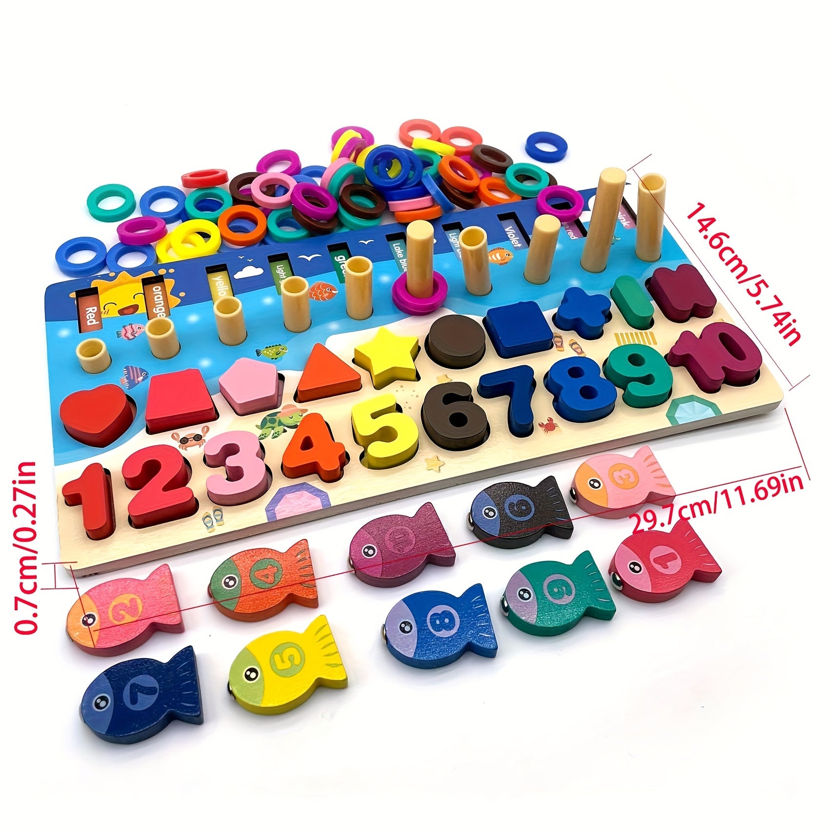 🧠 Brinquedo Educativo Montessori de Madeira – Letras, Números e Pescaria