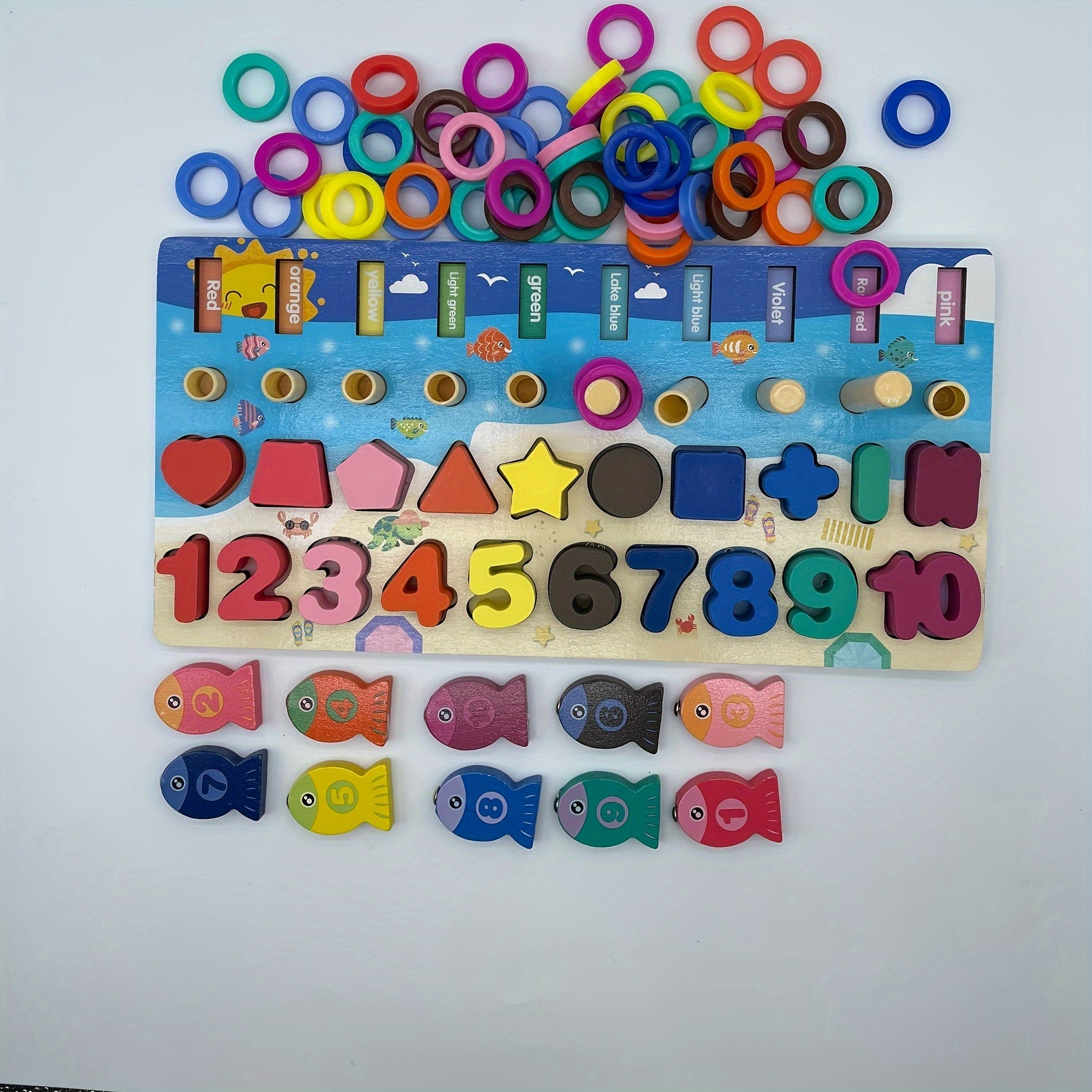 🧠 Brinquedo Educativo Montessori de Madeira – Letras, Números e Pescaria