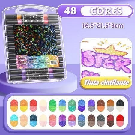 Kit Canetinhas Coloridas Profissional Escolar Desenho Arte 72/96/120 Cores Estojo Completo