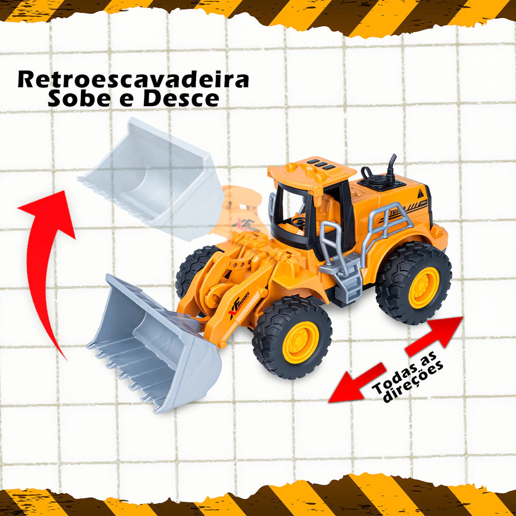 🚜 Trator Retroescavadeira Controle Remoto com Fumaça