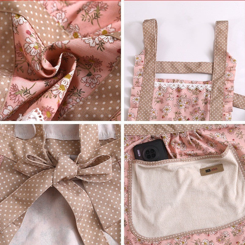 Avental De Princesa Em Renda Floral Com Um Bolso Para Toalhas De Mão À Prova D'água E Resistente Ao Oleo